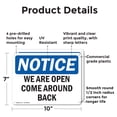 thumbnail image 2 of (2 Pack) We Are Open Come Around Back OSHA Notice Sign 10 Inch X 7 Inch Plastic Sign, Weather Resistant, UV Protected for Workplace, Business, and Construction Site, Made in the USA, 2 of 8