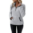 thumbnail image 1 of Women Winter Color Pullover Zipper Wool Loose Tops with Pockets, 1 of 7