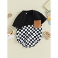 thumbnail image 3 of Bslissey Baby Boys Romper Short Sleeve Crew Neck Checkerboard Print Bodysuit with Pocket Newborn Infant Casual Jumpsuit Daily Clothes 3M 6M 12M 18M, 3 of 9