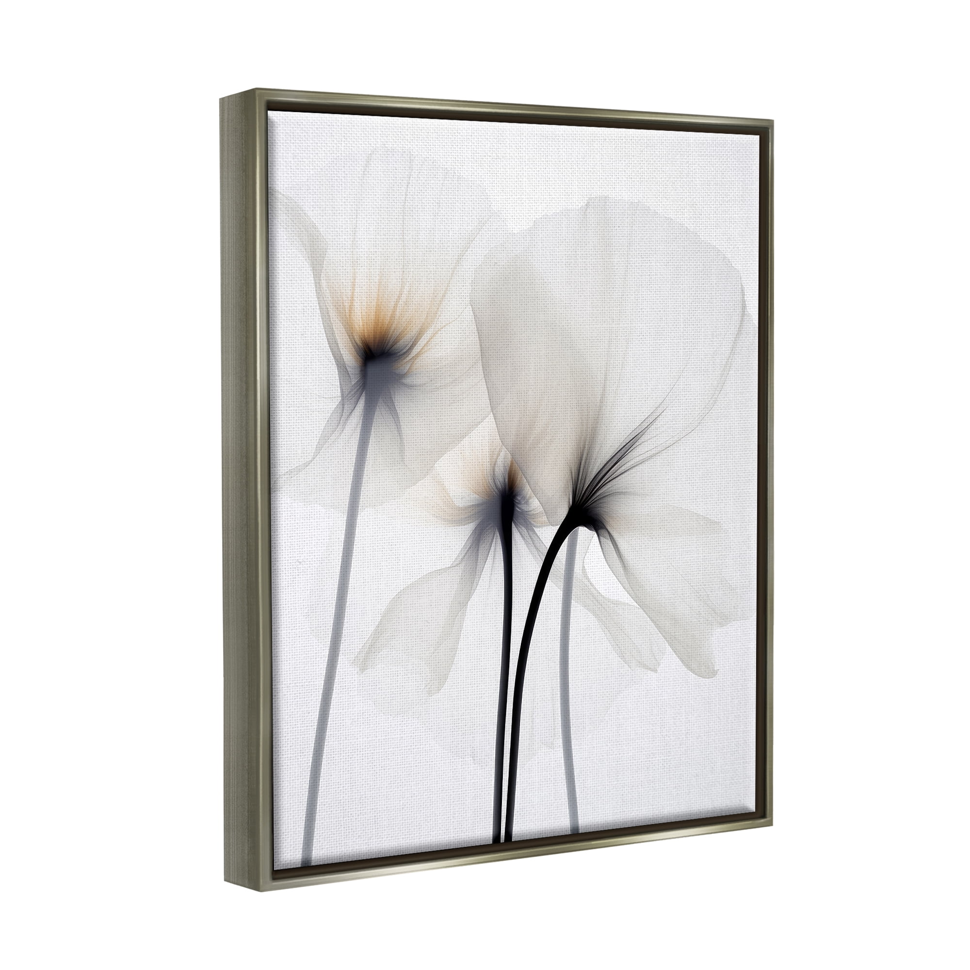 Stupell Industries White Poppy Photography Botanical & Floral Photography Gray Floater Framed Canvas Art Print Wall Art, 17 x 21