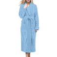 thumbnail image 2 of Baberdicy Women's Coral Fleece Hooded Bathrobe, Winter Thick Flannel Long Sleeve Pajama Dress with Pocket , Plush Fleece Bathrobe, Hooded Lounge Robe, Cozy Home Wear Blue Xl, 2 of 5