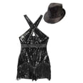 thumbnail image 4 of Sinleey Women Glittery Sparkly Bodysuit Fringe Dance Leotard Halter Cross Front Latin Jazz Ballroom Black L, 4 of 7