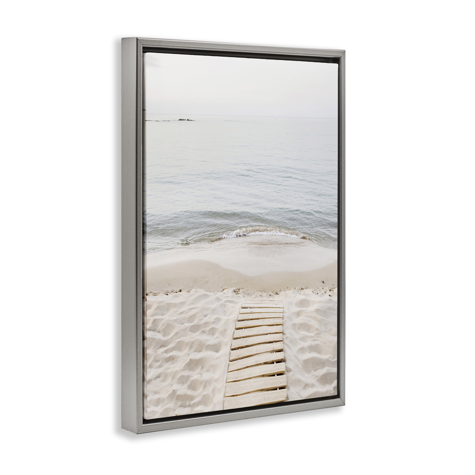 Stupell Industries Steps Toward Beach Shore Nautical & Beach Photography Gray Floater Framed Canvas Art Print Wall Art, 21 x 31