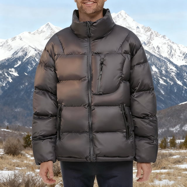 Ceisia Men's Stand Collar Warm Casual Jacket with Zipper Pockets Long Sleeve Gift Parka