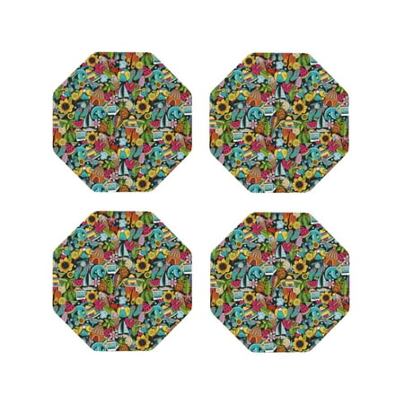

Tideii Color Summer for Leather Coasters 4 Pieces Anti-fouling and Anti-scalding Decorative Coasters Suitable for Restaurants Kitchens Coffee Shops-Octagon