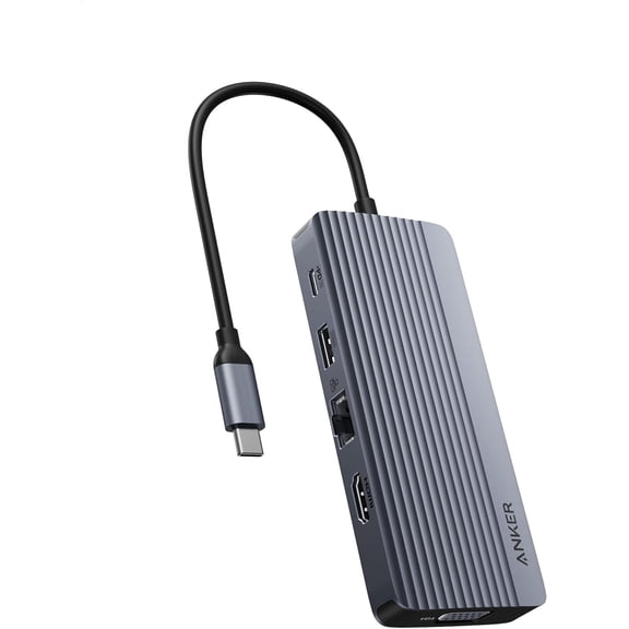 Anker 10-in-1 USB C Hub, Dual-Display USB C Docking Station, One 4K@30Hz HDMI, 1080p VGA, 100W Power Delivery, 5 Gbps USBC&A Data Ports, for Dell XPS, Dell Vostro 5320 Laptop and More