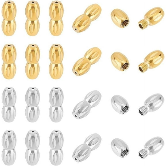 10 Sets 2 Colors 304 Stainless Steel Screw Clasps Oval Necklace Clasp Connector Metal Barrel Cord End Caps Clasps for Bracelet Necklace Jewelry Making Findings 12mm Long for DIY