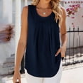 thumbnail image 6 of TEAJOPSUU Tank Tops for Womens Sleeveless Crew Neck Blouses Loose Fit Front Pleated Solid Color Shirts Navy, 6 of 7