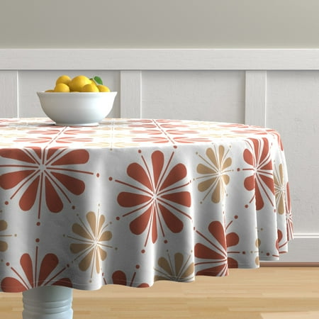 

Cotton Sateen Tablecloth 70 Round - Geometric Blooms Nature Earth Abstract Art Deco Neutral Print Custom Table Linens by Spoonflower