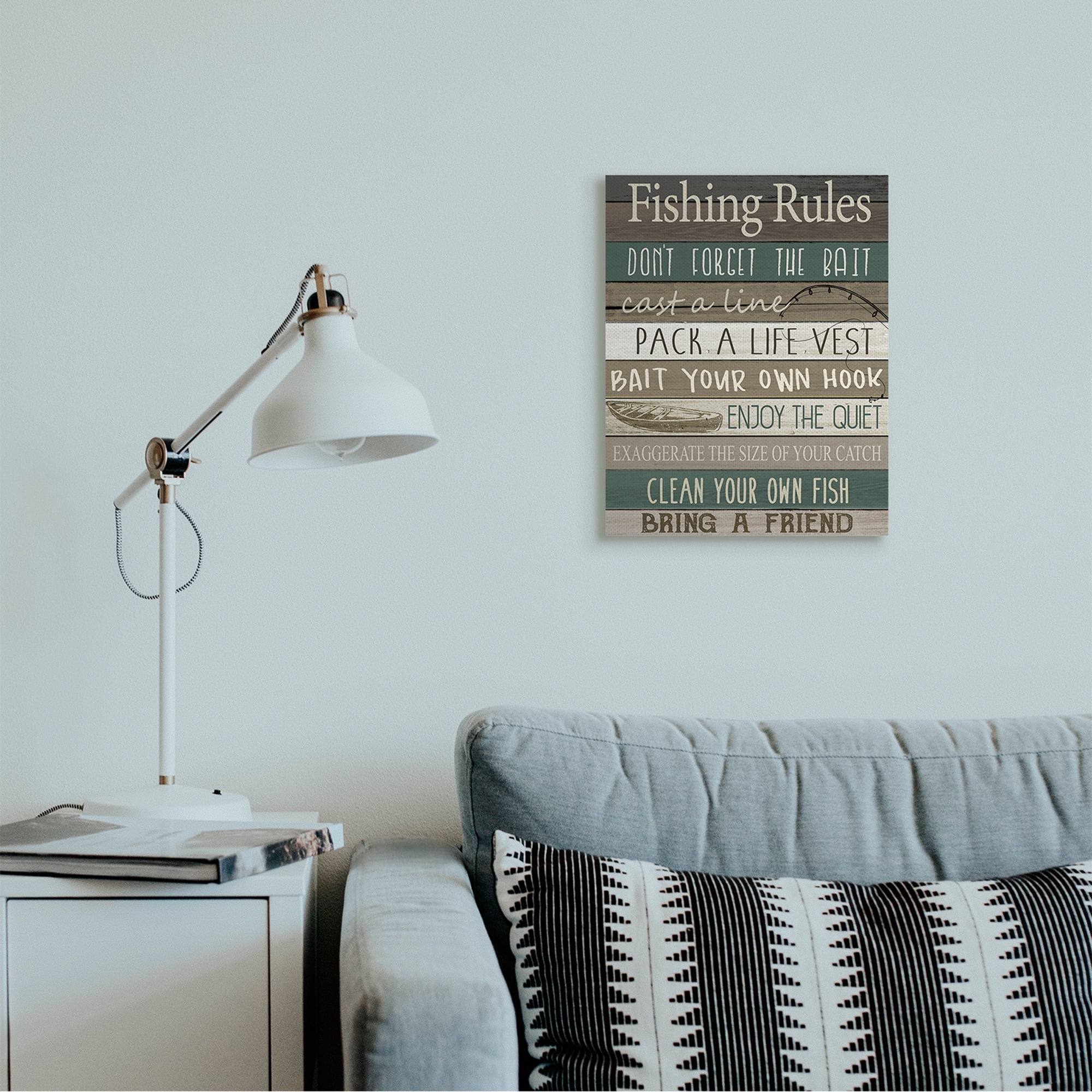 Stupell Industries Rustic Fishing Rules Sign Brown Green Beige Canvas Wall Art by Kim Allen