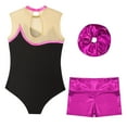 thumbnail image 4 of YONGHS Kids Girls Gymnastics Dance Outfit Ice Skating Leotard Unitard with Shorts Hair Tie Set Hot Pink 16, 4 of 7