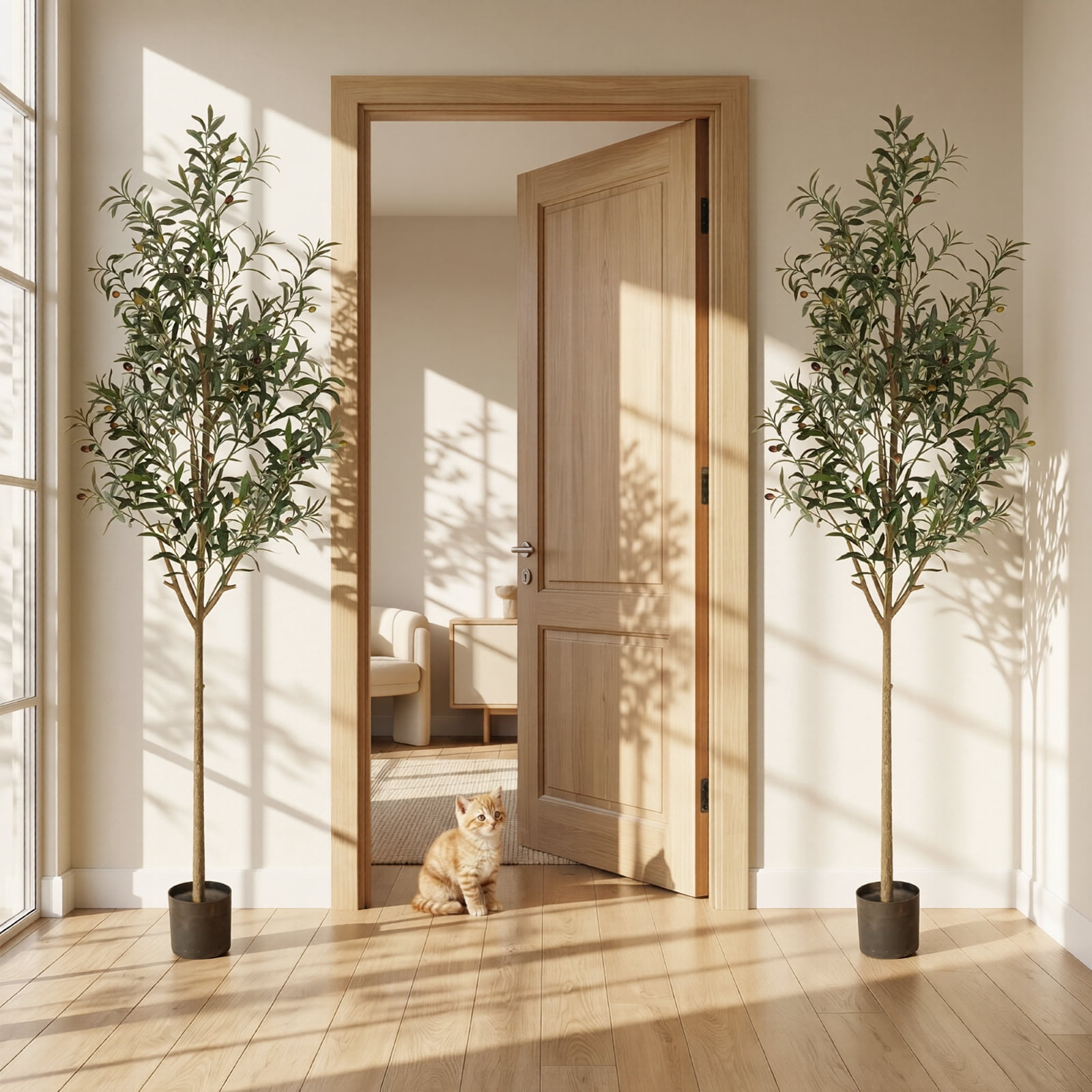 BEAUTYPEAK 7.1FT Artificial Plant Fake Indoor Olive Tree Decorative Outdoor Greenery in Black Pot