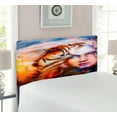 thumbnail image 2 of Mystic Headboard, Mighty Tiger and Lion Head with Woman Face on Ornamental Background Art, Upholstered Decorative Metal Bed Headboard with Memory Foam, Twin Size, Yellow Brown Blue, by Ambesonne, 2 of 4