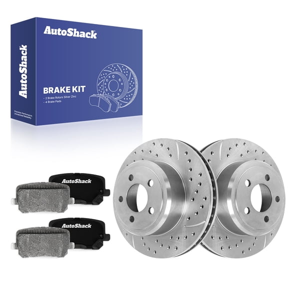AutoShack Rear Vented Drilled & Slotted Silver Zinc Coated Brake Rotors   Ceramic Pads 6-PC Brake Kit Replacement for 2014 Dodge Charger SilverShield Pro 12.59" (319.8 mm)