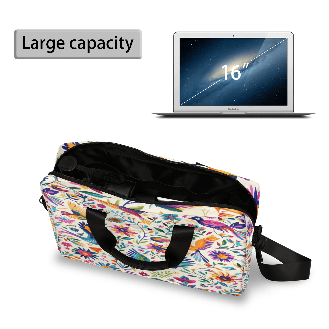 Herdesigns Mexica Mexico Floral Bird Laptop Bag for Women Men, Computer Case Briefcase Messenger Bags, 15-15.6 inch Laptop Sleeve Shoulder Bag