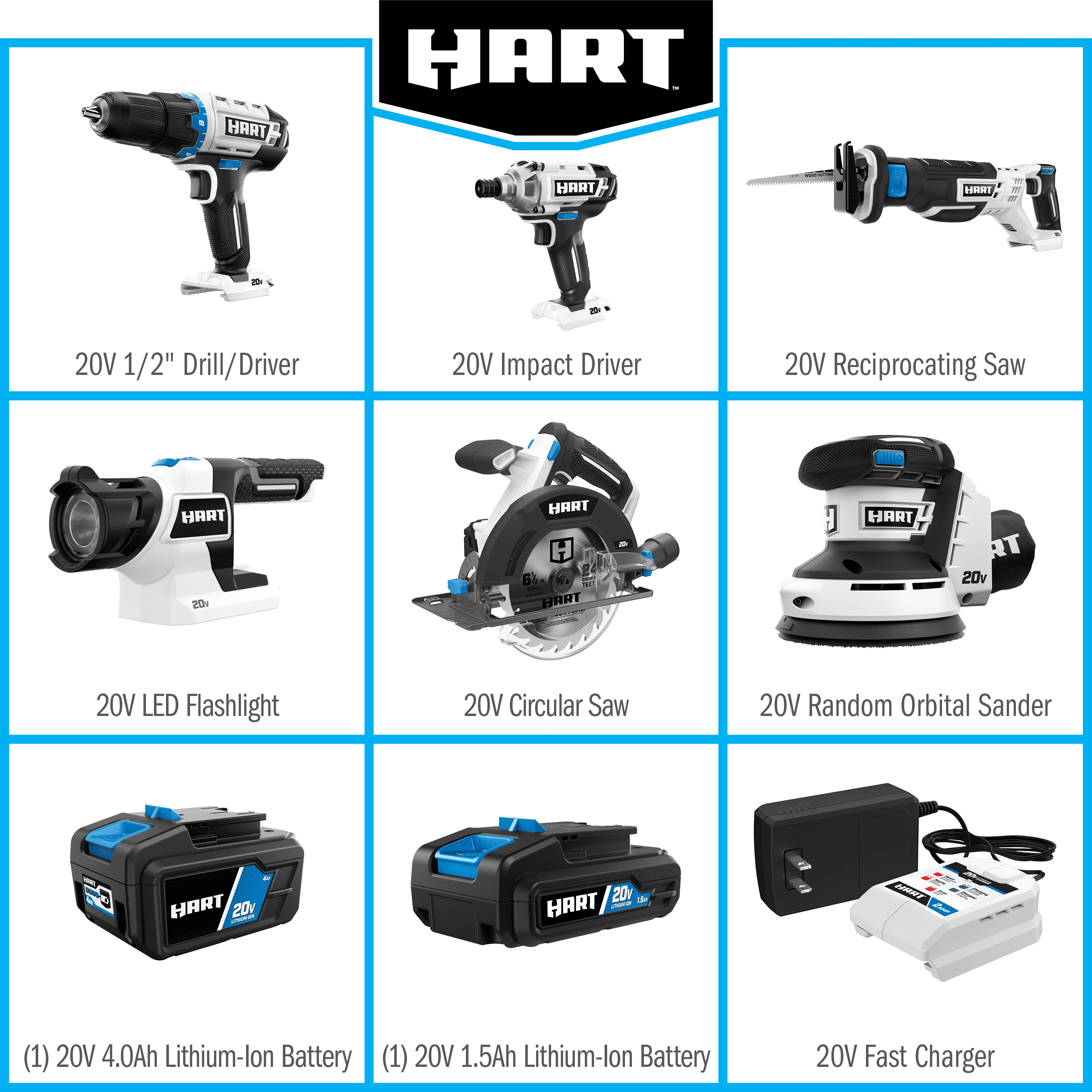 HART 20-Volt Cordless 6-Tool Combo Kit (1) 4.0Ah (1) 1.5Ah Lithium-Ion Batteries