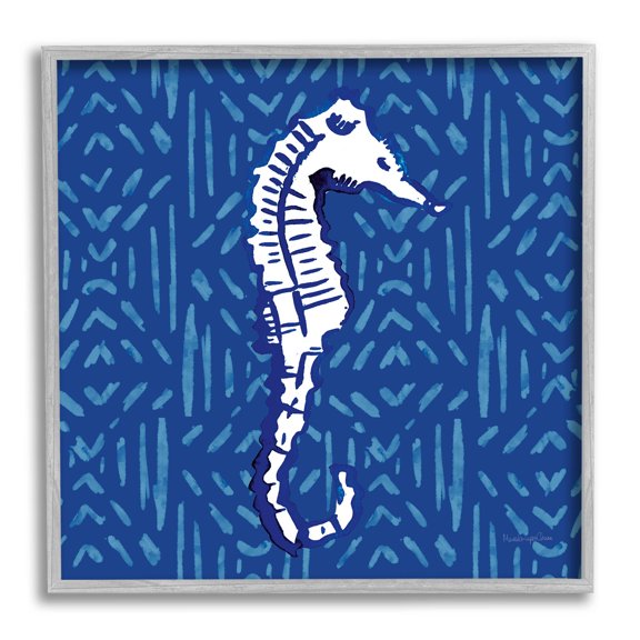 Stupell Industries Aquatic Seahorse Marine Life Pattern Graphic Art Gray Framed Art Print Wall Art, Design by Mercedes Lopez Charro