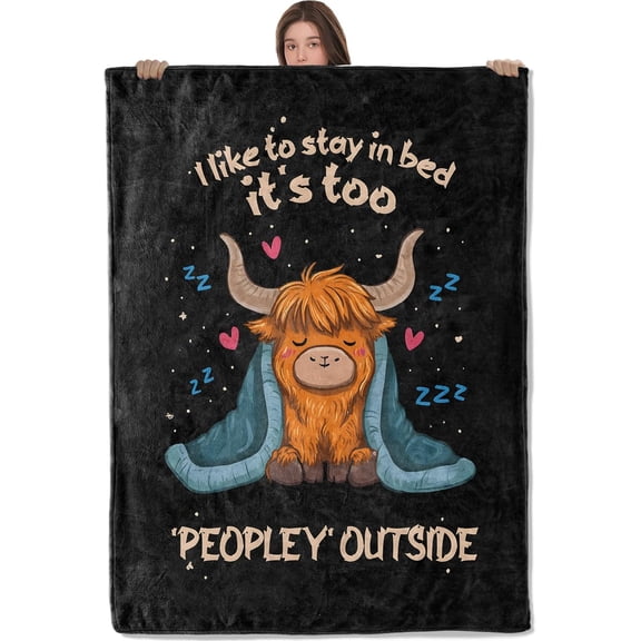 Cute Highland Cow Lightweight Throw Blanket, Cartoon Sleep Animal with Heart and Star, Warm Soft Cozy Flannel Blankets, Couch Dorm Home Decor All Season Use, 60x50in, Gifts for Girls Women
