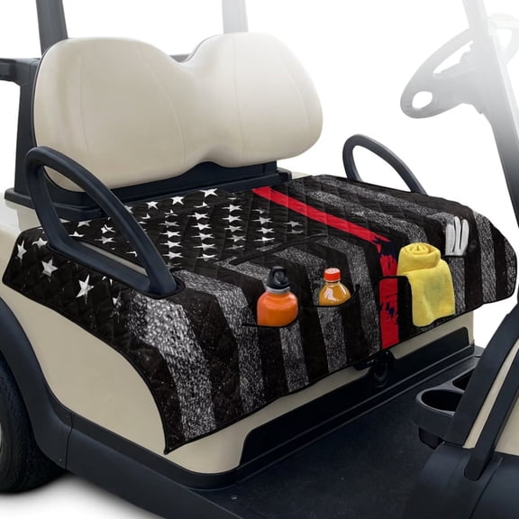 Uorisanigo Golf Cart Seat Covers for Women Men, Thick Golf Cart Seat Towel Universal 4 Pockets Seat Blanket Fits for 2 Seat Golf Cart Accessories-American Honoring Firefighter Flag