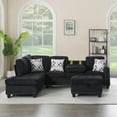 thumbnail image 3 of BSHTI 94.49”L-Shaped Modular Sectional Sofa, with Convenient Storage Ottoman, Corduroy Fabric, Drop-Down Middle Backrest with Two Built-In Cup Holders, Black, 3 of 15