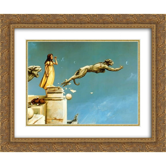 Gargoyles 2x Matted 24x20 Gold Ornate Framed Art Print by Michael Parkes