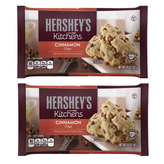 Hershey Cinnamon Baking Chips - 10 oz Bags - Pack of 2 - Great for baking and Snacking on - Perfect to Give a Bag and Use a Bag for Yourself - Use Anytime and Especially During the Holidays