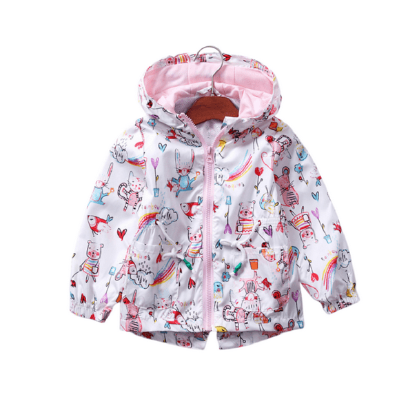 Esaierr 3-8Y Kids Girls Hooded Spring Fall Outerwear, Zipper Printing Hooded Jacket Spring Fall Models for Toddler Girls