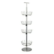 Household Essentials 4-Tier Revolving Shoe Tree, Heavy-Duty Steel with Stabilized Base, Holds 24 Pairs of Shoes, Great for Most Styles, Chromelike Finish