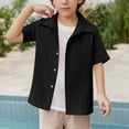 thumbnail image 3 of Efsteb Fashion Summer Shirts for Boys Lapel Button Short Sleeve Shirt Casual Solid Color Loose Tops (Black,7 Years), 3 of 9