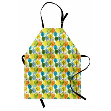 Baby Apron Cute Colorful Summer Trees Kids Playroom Girls Boys Childish Branches Plants Artwork, Unisex Kitchen Bib Apron with Adjustable Neck for Cooking Baking Gardening, Multicolor, by Ambesonne