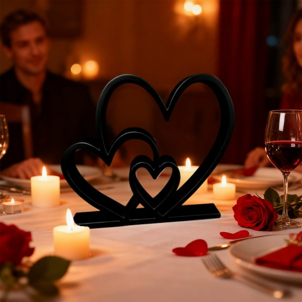 Estatua Romántica de Corazón Anidado para Decoración Del Hogar | Adorno de Escritorio de Plástico Blanco y Negro | Textura Mate | Adorno para Regalo de Boda | Símbolo de Pareja | Decoración para Sala