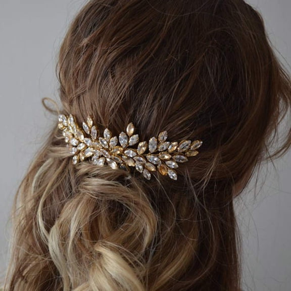 Bride Gold Wedding Hair Vine Rhinestone Bridal Hair Piece Party Hair Accessories Hair Jewelry Champagne Crystal Headpiece for Women and Girls (6.3Inches)