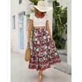 thumbnail image 6 of Maxi Skirts for Women 2025 Summer Boho Long Flowy Floral Elastic High Waist Skirt Casual Travel Skirt Red L, 6 of 9