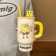 thumbnail image 1 of Taza de gran capacidad de Bob Esponja, taza de paja bonita para parejas, Taza de cerámica para el hogar, taza de café, regalo para mujeres, 1 of 5