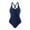 Navy, variant on One Piece Swimsuits for Women Ribbed Solid Color Bathing Suit Fashion Ruched Swim Suit Slimming Swimwear (Navy L)