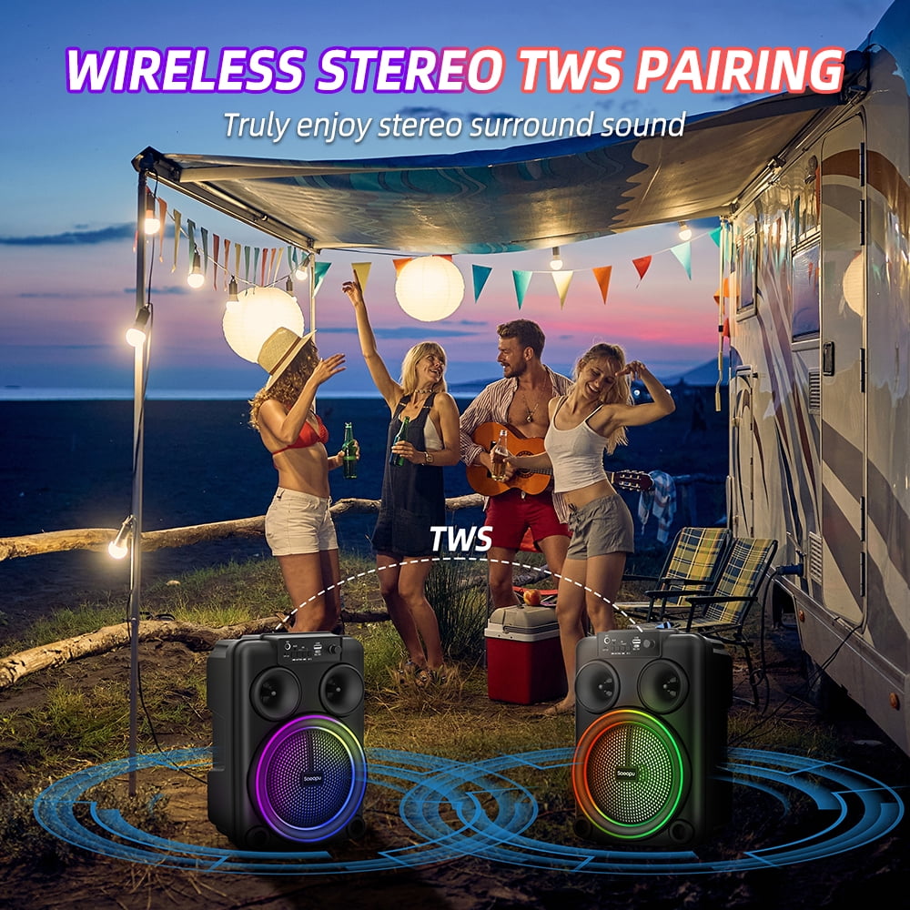 Portable Bluetooth Speaker with Microphones Rechargeable 8-inch Karaoke Machine with RGB Light Effects Supports USB SD AUX TWS FM Radio for Party Wedding Home KTV