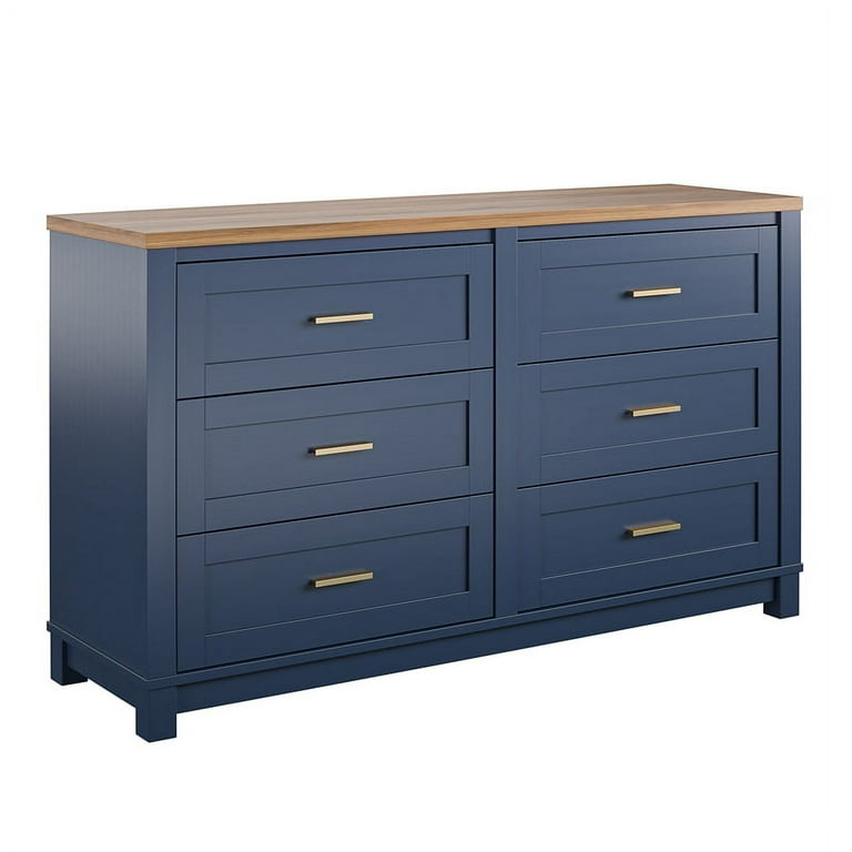Ameriwood Home Chapel Hill 6 Drawer Wide Dresser, White with Light Brown  Woodgrain Top