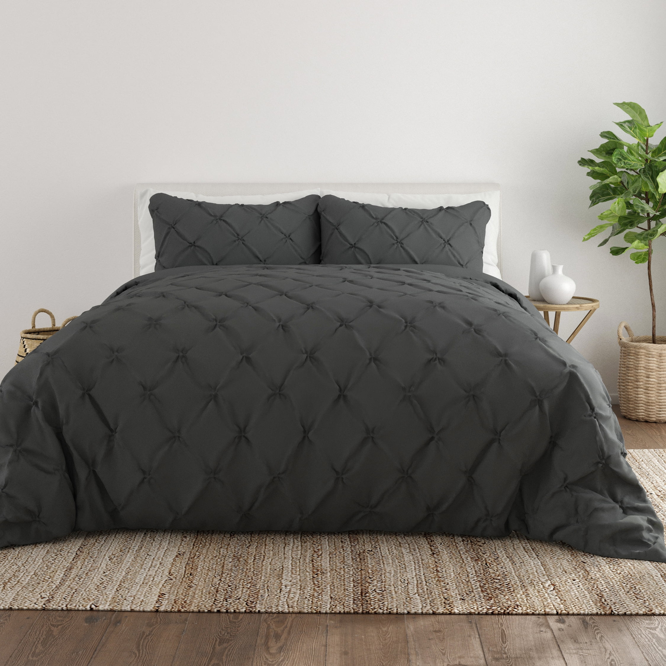 Noble Linens Gray Pinch Pleat 3-Piece Duvet Cover Set, Full/Queen