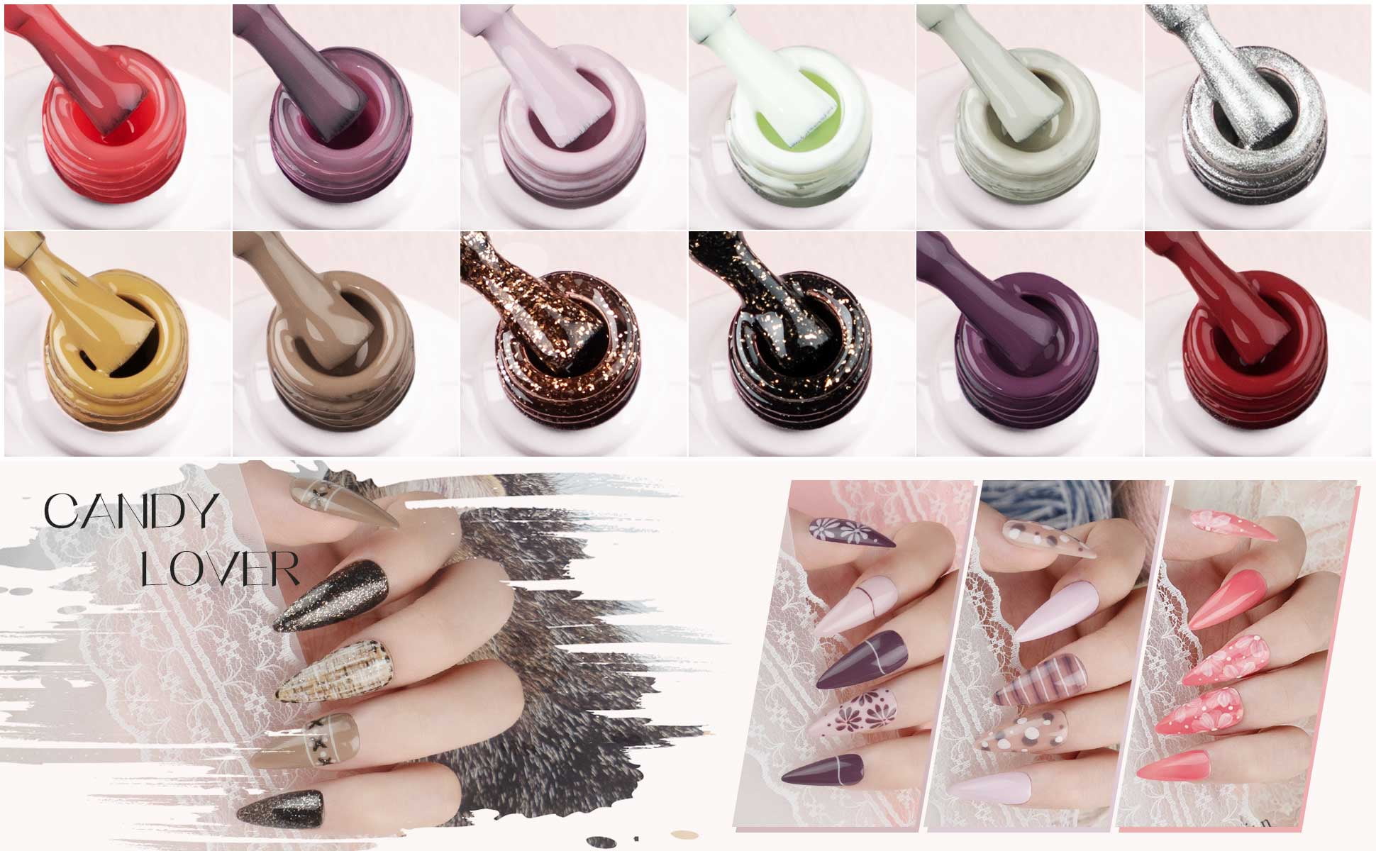 Candy Lover Gel Nail Polish Kit with UV LED Lamp, 12 Colors Classy Gel Polish Starter Kit, All-in-One Quick Dry Long-Lasting Nail Gel Kit with Manicure Tools Valentine Gift for Women