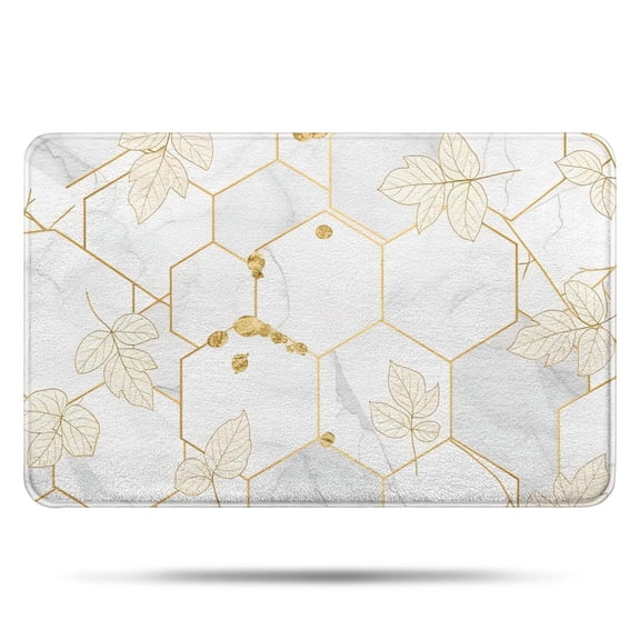 White Gold Leaf Marble Pattern Bathroom Rugs Mat,Non Slip Microfiber Bathroom Rug,Rubber Backing,Soft Bathroom Mats for Bathroom Floor,Tub and Shower,17x27in(43x68cm)