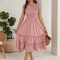thumbnail image 4 of DHFJKG Summer Dresses For Women Casual Sleeveless Midi Dress Ruffle Hem Smocked Waist Flowy A-Line Beach Vacation Sundress Stylish Dresses, 4 of 7