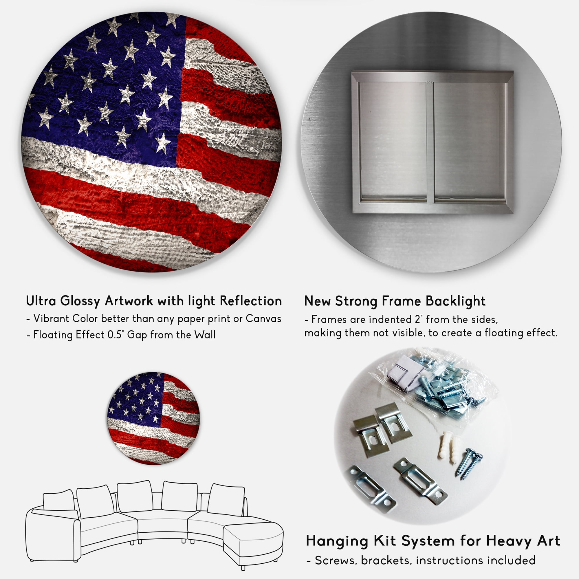 Designart 'Large American Flag Watercolor'Abstract Metal Artwork