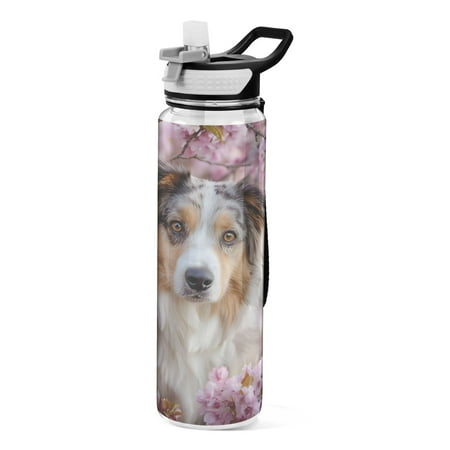 BZSMCE Sport Bottle Soft Cherry Blossom Collie Outdoor sports Water Bottle Size: 10.4x3in