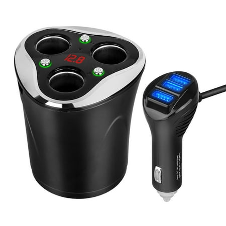 TSV 3 Socket Cigarette Lighter Splitter + 3 USB Car Charger Adapter Cupped Plug 12V/24V 120W DC Power Outlet with On/Off Switch for iPhone X 8 7 6 Plus Android Mobile Phone & Dash