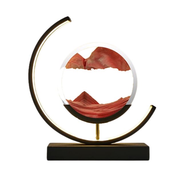 YOPTOP Sands of Time Lamp, Moving Sand Art Picture 3D Round Sand Picture Lamp 3 Colors Art Light with Stand Relaxing Desktop Home Decor and Office,Black Frame Red Sand