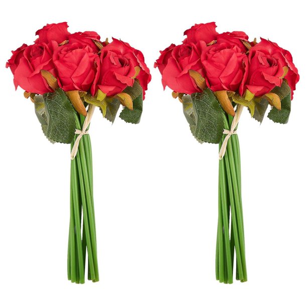 12 unids/lote flores rosas ramo de boda rosa de seda (rojo