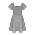 thumbnail image 6 of Luxalzxs Girls Boho Square Neck Flutter Sleeve Smocked Tiered Dress Summer Casual A Line Swing Flowy Mini Dress Party Sundress Beach Dress Princess Dress, 6 of 8