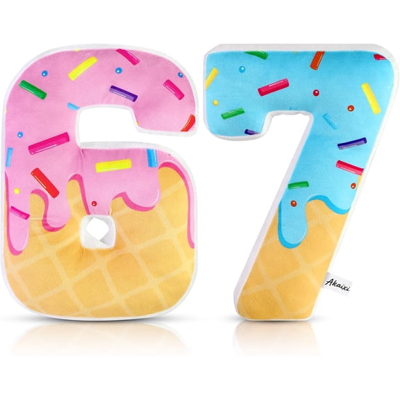 67 Shape 13.78" Ice Cream Drip Baseball Pillow for Couch | Blue Pink Novelty Gamer Gifts for Teenagers Hypoallergenic Plush Decor for Bedroom Car Sofa Office Chair