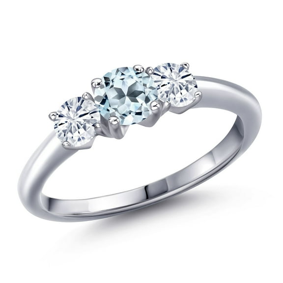 Gem Stone King 925 Sterling Silver Sky Blue Topaz and White Moissanite Engagement Ring for Women | 1.16 Cttw | Round 5MM | Gemstone November Birthstone | Size 6