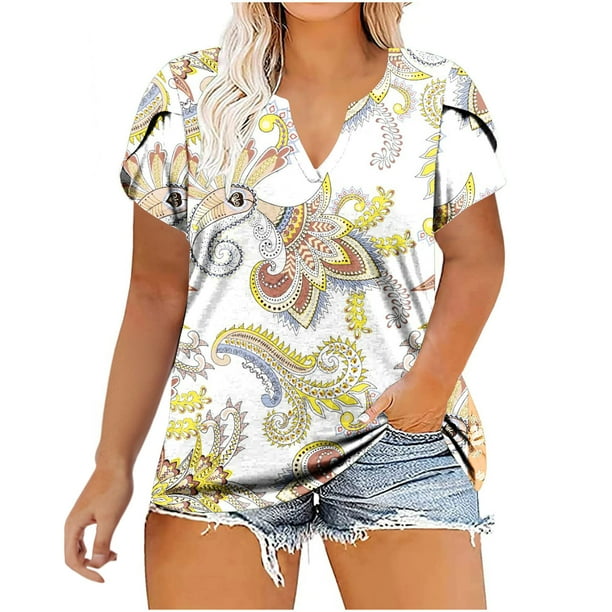 Mchoice PlusSize Tops for Women Summer V Neck Short Sleeve T Shirts